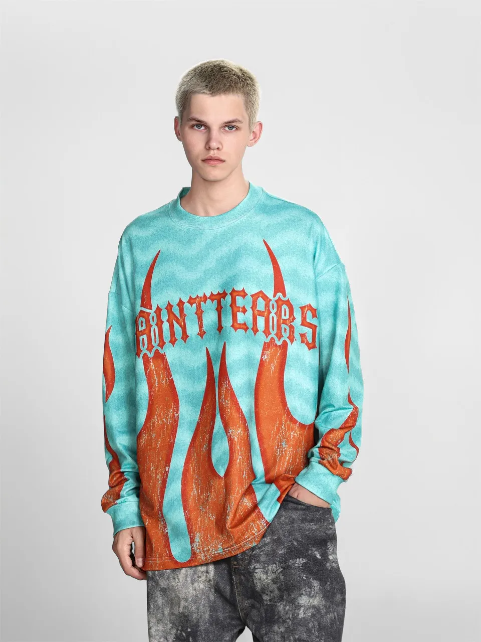 Saint michael tears all-over printed long-sleeved vintage autumn and winter T-shirt Style number: 106 Size: M L XL Wholesale price: 136 Color: Picture color